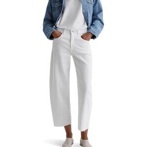 New AG Adriano Goldschmied Hattie High Rise Crop Barrel in Gallery White